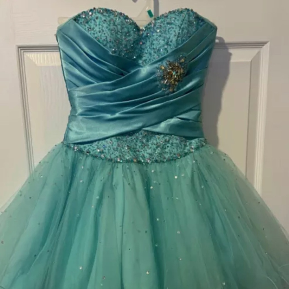 Mori Lee Madeline Gardner Prom Aqua Dress Beaded